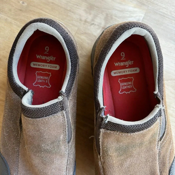Wrangler Rugged Brown Suede Leather Slip On Loafer Memory Foam Shoes Mens 9 - Picture 6 of 8